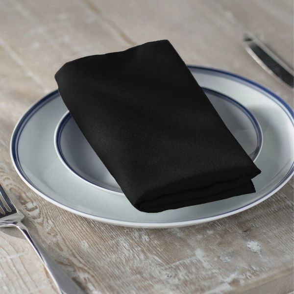 LA Linen 10-Pack Poly Poplin Napkin, Soft Cloth Napkins, Washable Reusable Napkins, Stain and Wrinkle Resistance Table Napkins for Dinner, Wedding, Parties, 17 by 17-Inch, Black