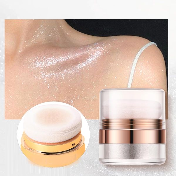 KARLOR Body Highlighter Powder with Applicator, Body Shimmer Powder Face Glitter Glow Face Highlighter Body Illuminator Body Shimmer Powder with Sponge for Cheek Face Legs(01#）