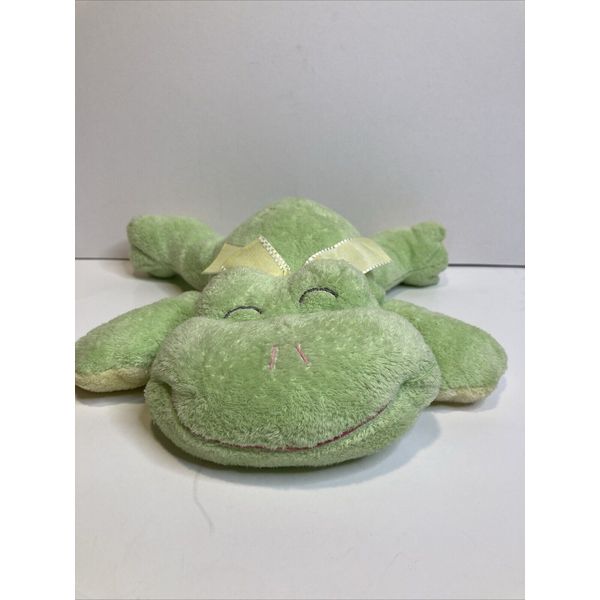 Russ Baby Green Cuddle Plush Frog Soft Rattle Yellow Bow