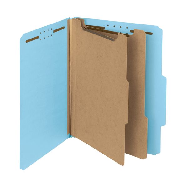 Smead 100% Recycled Pressboard Classification File Folder, 2 Dividers, 2" Expansion, Letter Size, Blue, 10 per Box (14021)