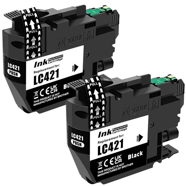 SHUOLEI LC421 Ink Cartridges Compatible with Brother LC421 LC-421 XL Inkjet Cartridges Multi-Pack Standard Yield, for DCP-J1050DW DCP-J1140DW MFC-J1010DW DCP-J1800DW(2 Pack,2 Black)