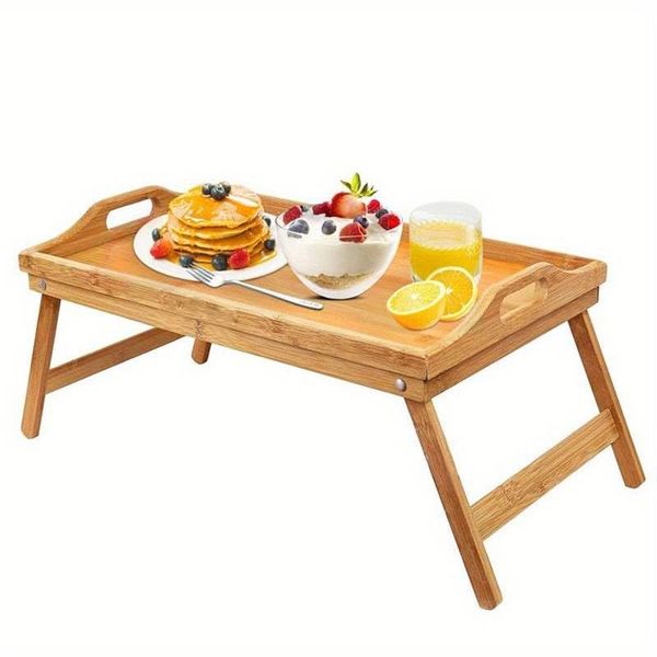 Aggloz | Bamboo Bed Tray Table With Handles & Foldable Legs, Multipurpose Lap Tray For Breakfast In Bed, Sofa, Eating, Platters, Working, Serving, Drawing, Laptop Stand & Snack Tray