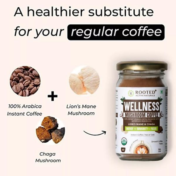 Mushroom Instant Coffee (100gm) Lion'S Mane & Chaga for Focus, Energy, Immunity