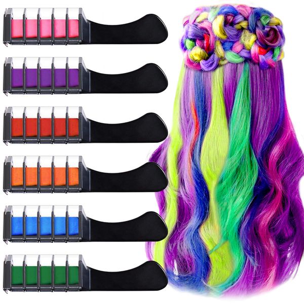 6PCS Temporary Hair Chalk Comb with Lid, EBANKU Hair Chalk Dye Combs Hair Chalk for Kids Temporary Hair Colour Chalk Comb Chalk Hair Dye for Easter Halloween Christmas Decoration (Black)