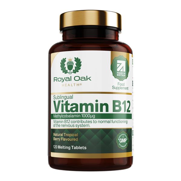 Vitamin B12 Tablets High Strength 1000mcg Sublingual Methylcobalamin, x120 Tablets (Tropical Berry Flavour) Active fast dissolving Vit B12 (4 Month Supply) Vegan Friendly Supplement - Royal Oak Health