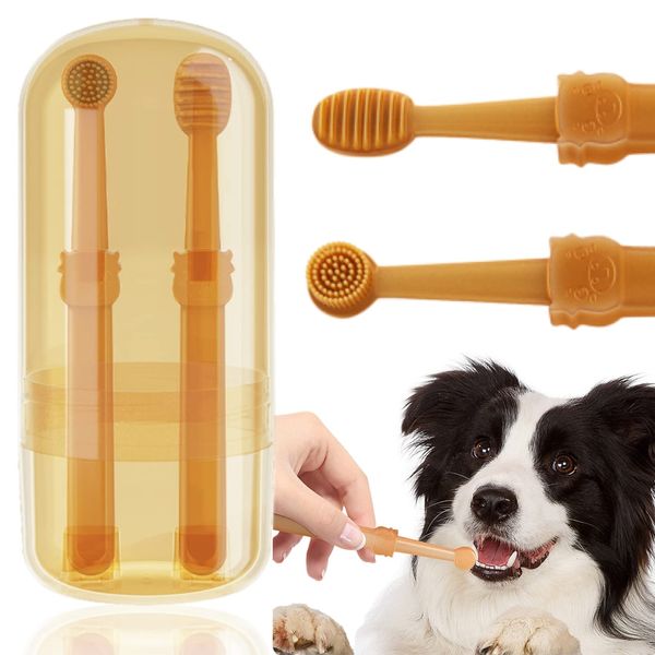 Tsxurepaw Dog Toothbrush, Pet Silicone Toothbrush Cat Tooth Brushing Kit with Storage Cup, 360° Doggie Kitten Toothbrush Tongue Cleaning Brush, Dental Care for Small Pets Ferret Dutch Pigs