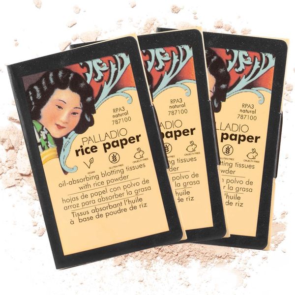 Palladio Rice Paper Facial Tissues for Oily Skin, Face Blotting Sheets Made from Natural Rice, Oil Absorbing Paper with Rice Powder, 2 Sided, Instant Results (Natural, Pack of 3)