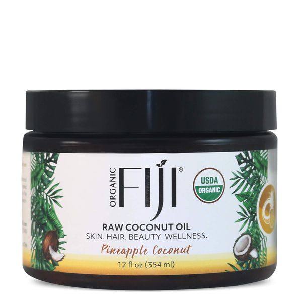 Organic Fiji Raw Cold Pressed Coconut Oil for Hair, Skin, Face & Body | Relaxing Massage Oil | Pineapple Coconut,12 oz for Women Men & Baby