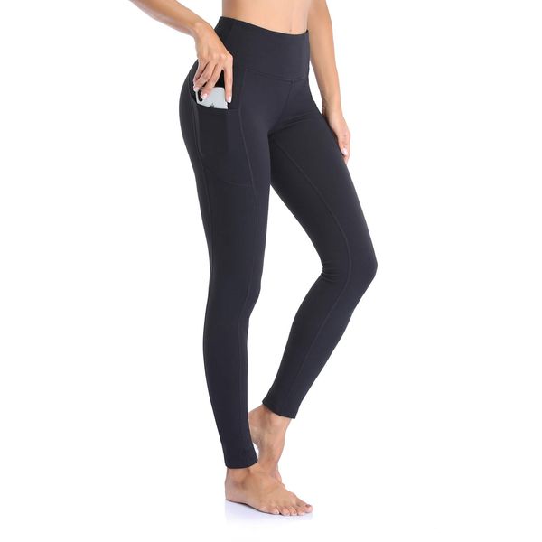 Occffy Leggings Womens High Waist Gym Leggings with Pockets Yoga Pants for Women UK Tummy Control Workout Running Sports Leggings P107 （Black, M）