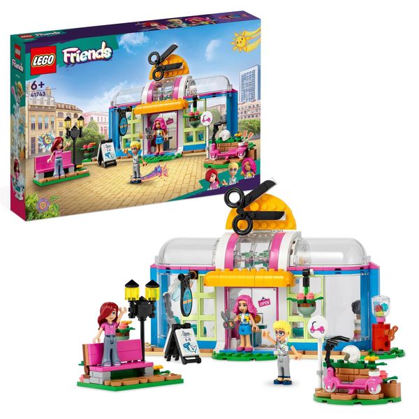 LEGO 41743 Friends Friseursalon Set, Spielzeug-Friseurset für Kinder, Mädchen und Jungen ab 6 Jahren, mit 2023-Figuren inkl. Paisley und Olly Mini-Puppen, kreativ austauschbare Teile