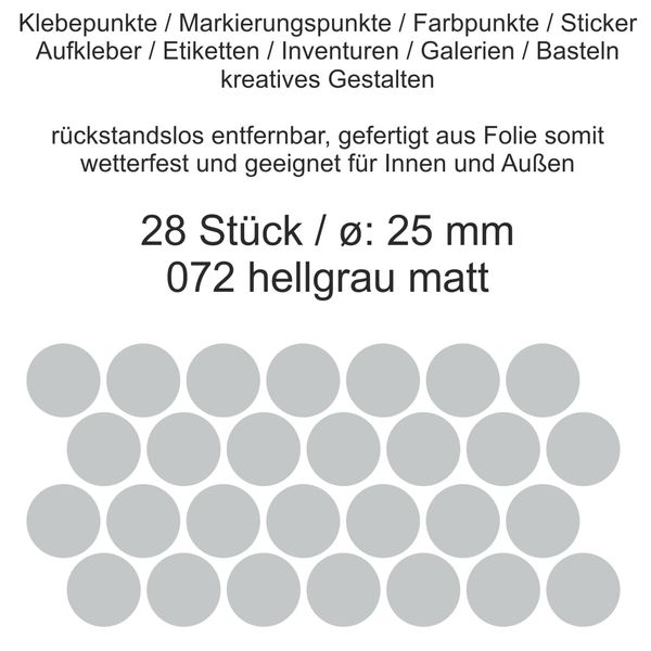 Aufkleber Etiketten Klebepunkte aus Folie 28 Stück grau hellgrau rund 25 mm selbstklebend farbig wetterfest Decal Markierungen Organisieren DIY basteln verzieren Modellbau Scrapbooking