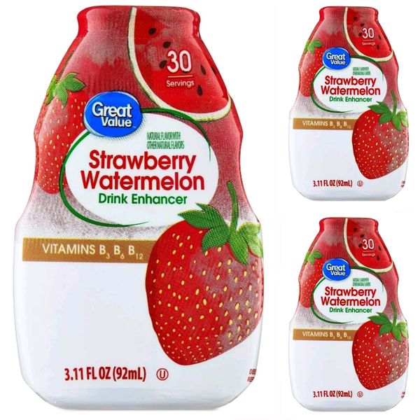 3 Pack Great Value Strawberry Watermelon Liquid Drink Enhancer Mix 90 Servings 