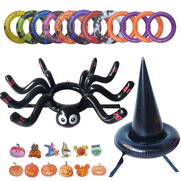 LEISURE CLUB Ring Toss, Party, Pool Party, Toy, Pool, Toy Game, Ring Toss Game, Inflatable Spider, Witch Hat Set, Ring Toss Game, 1 Parent and Child Game, 1 Inflatable Spider, 1 Inflatable Witch Hat,