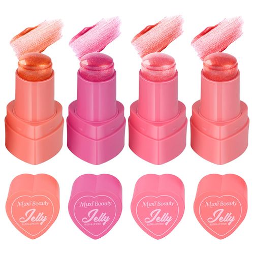 4 Colors Cooling Water Jelly Blush/Tint,Glittler Multi-Use Cheek& Eye Shadow & Cheek Tint, Blush&Highlight&Eye shadow3 In 1 Creates A Moist Watercolor Effect-1,000+ Swipes Per Stick Cruelty Free