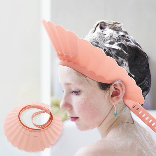 Baby Shower Cap Shield, Pink Bathing Cap Bath Hat Bathing Safe Silicone Protection, Soft Adjustable Visor Hat for Protector Head Eye Ear, Christmas Gifts