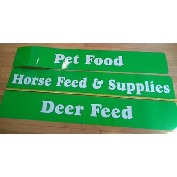 METAL PET FOOD, DEER FEED, HORSE FEED & SUPPLIES SIGNS 81" X 12 1/4