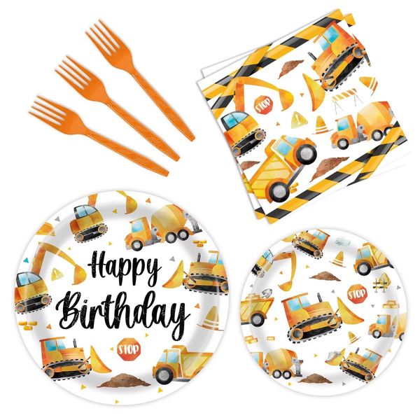 BQK 96 Pcs Construction Plates and Napkins Construction Party Decorations Construction Paper Plates Construction Birthday Party Supplies