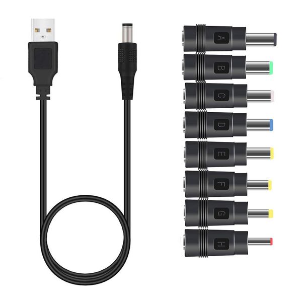 YACHUN USB Power Cable with Conversion Plug 5.5x2.1mm 1m DC Charger Cord Adapter for 8 in 1 Fan PSP Solar Panel and More 3.5 * 1.35 mm , 4.0 * 1.7mm , 4.8 * 1.7mm , 5.5 * 1.7 mm, 5.5 * 2.1 mm, 5.5 *