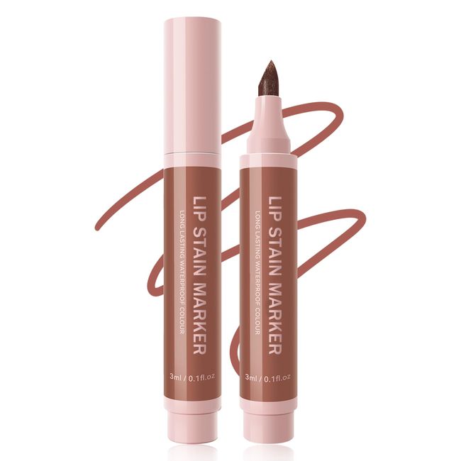 Lip Stain Marker Pen-1Pcs Nude Brown Hydrating Lip Stain Liquid Lip Liner Pencil, Matte Color Look, Longlasting Waterproof Smudgeproof Natural Finish,Precise Chisel Tip Smooth,Makeup Gift for Women-02