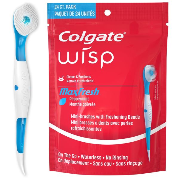 Max Fresh Wisp Disposable Mini  Manual Travel Toothbrushes, Peppermint, 24 Count
