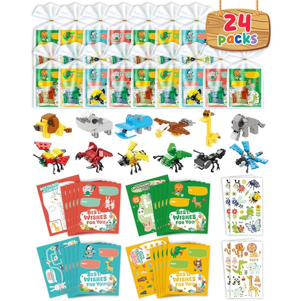 24 Packs Small Mini Animal Building Block Sets Easter Eggs Party Favors for Kids Boys Girls Ages 3-5 4-8 6-8 Classroom Rewards Treasure Box Prizes for Elementary Students In Bulk,Little Toys Gifts