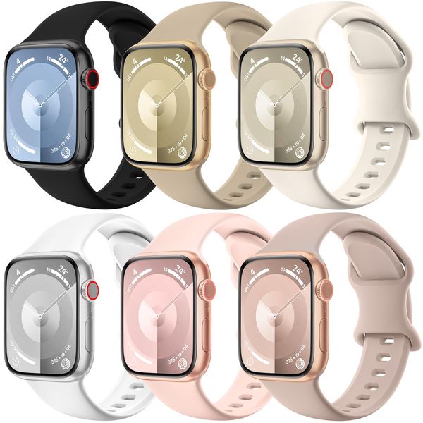 Higgs 6 Pack Straps Compatible with Apple Watch Straps 42mm 44mm 45mm 49mm Women Men, Soft Silicone Strap Replacement Sport Watchbands for iWatch Ultra/Ultra 2,Series 9 8 7 6 5 4 3 2 1 SE