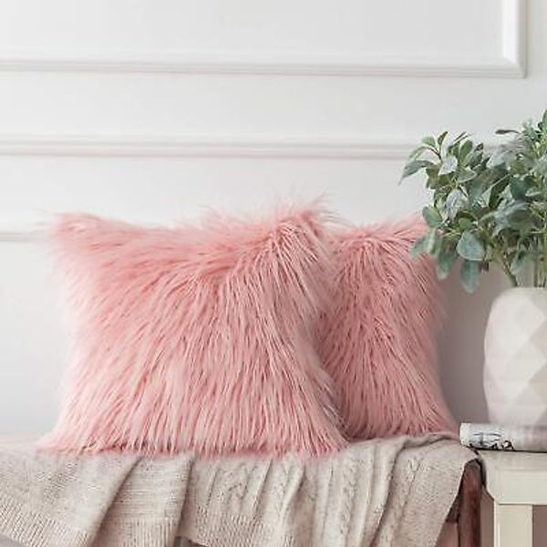 Ashler Decorative Throw Pillow Covers, Luxury Fluffy Faux Fur Pillowcases Sof...