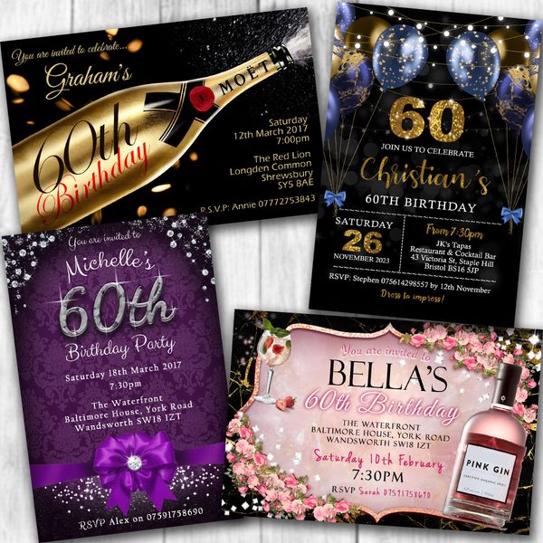 60th Birthday Party Invites & Envelopes - Personalised (Click customize now for prices)