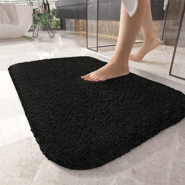 Color&Geometry Black Bathroom Rugs - Upgrade Your Bathroom with Soft Plush Black Microfiber Bath Mat - Non Slip, Absorbent, Washable, Quick Dry, 20”x32” Bath Rug Bathroom Carpet for Shower