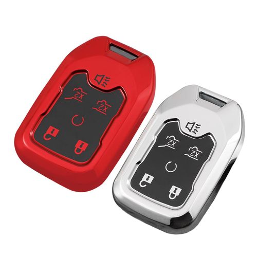 CHQLPBF 2pcs for GMC Key Fob Cover,with Keychain,fit Acadia gmc Terrain Yukon Chevrolet Chevy Suburban Tahoe XL (F-Silver Red)