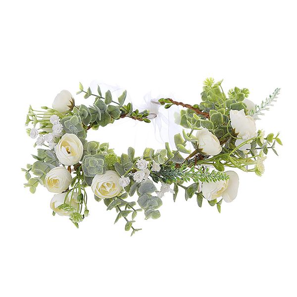 Faylay Hawaiian Flower Crown Boho Flower Headband Maternity/Bridal Flower Crown Wedding Floral Hair Wreath (1150-White)