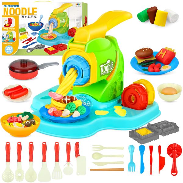 Play Color Dough Toys, 35PCS Creations Kitchen Playset Spaghetti Maker with 4 Pack Modeling Compound and Clay Tool Accessories, Christmas Birthday Gift for Boys Girls Ages 3 4 5 6