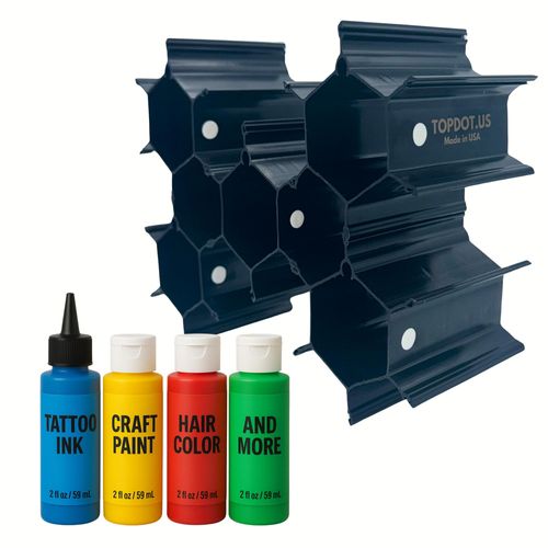 TopDot Storage Organizer for Tattoo Ink, Craft Paint, Hair Color – 5 Piece Set Holds 15 Bottles – Slide-Together Assembly – Made in USA