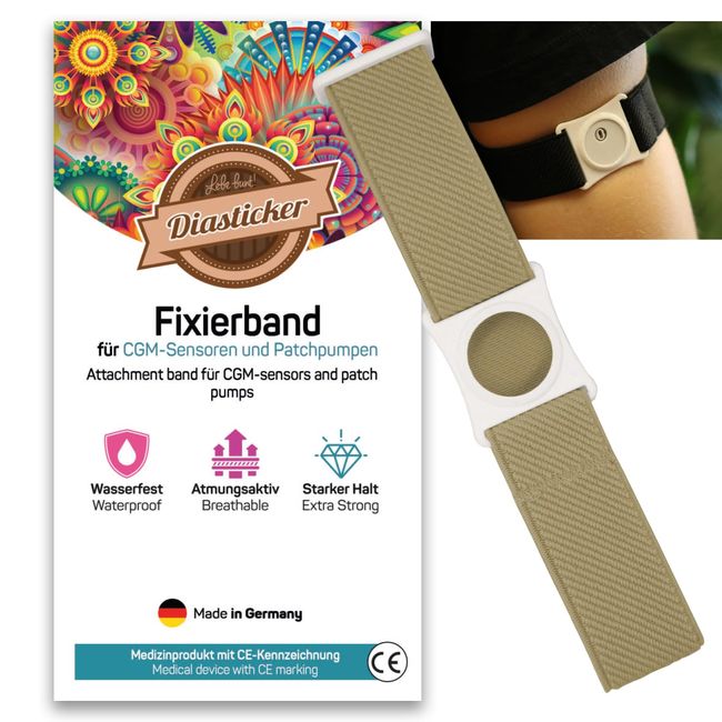 Diasticker® | Freestyle Libre 3 - Fixierband | Flexibel - Wasserfest - Starker Halt | Sensor-Schutz, Fixierung für Freestyle Libre Sensor | Halter: Weiß (Large: 35-45 cm, Beige)