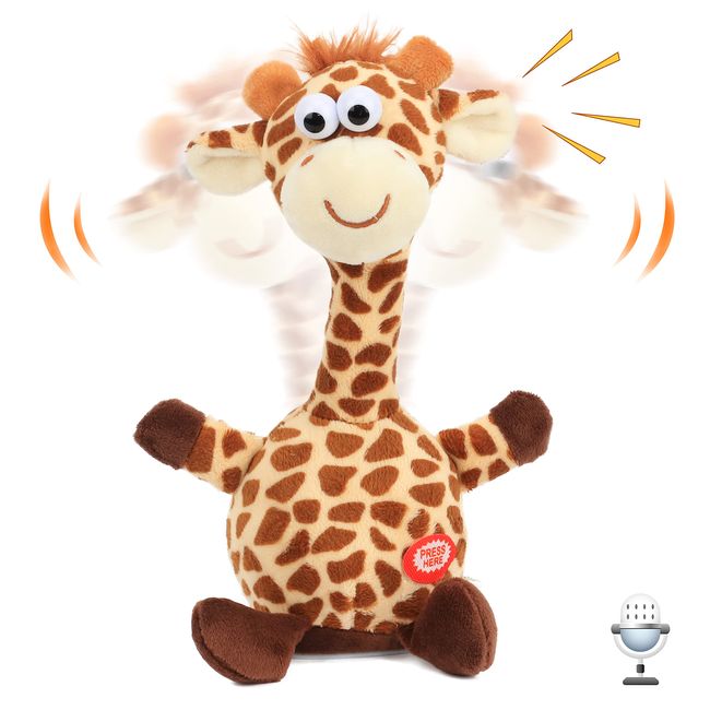 Hopearl Talking Giraffe Repeats What You Say Shaking Head Electric Interactive Animated Toy Speaking Plush Buddy Birthday Festival for Toddlers, 9.5''