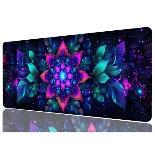 Mandala Gaming Mouse Pad Large, Green and Purple Leave Neon Mouse Pad Large Mousepad Extended Laptop Keyboard Mat Gaming Mouse Pad Mouse Mat, XXL Extended Mouse Protector for Home Office, 31.5”x11.8”