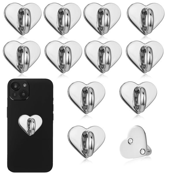 12 Pcs Heart Phone Charm Hook Adhesive Metal Phone Finger Ring Stand Cell Phone Ring Holder Cell Phone Finger Ring for Tablet Cell Phone DIY Accessories