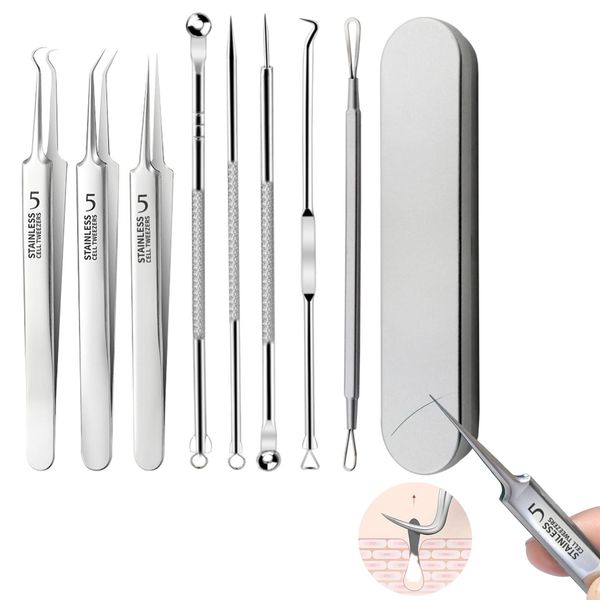 Godrii [2023NEW] 8 Piece Stainless Steel Cell Clip, Keratin Tweezers, Acne Needles, Acne Removal, Precision Tweezers, Blackhead Remover, Skin Clean, Pore Treatment, Whitehead Remover, Strawberry, Nose Treatment, Antibacterial, Placker, Restore, Clean, Por