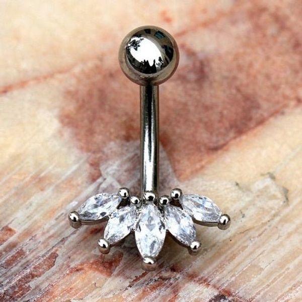 316L Stainless Steel Marquise Cut CZ Navel Ring Belly Button Ring