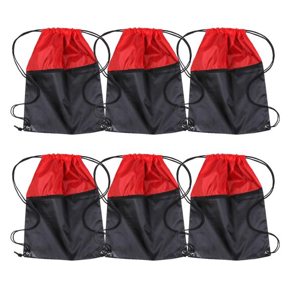 ICObuty Sports Gym Bag Sack Cheerleading Cheerleader Drawstring Backpack 6 Pack Men Women 210D Polyester (Red/Black)