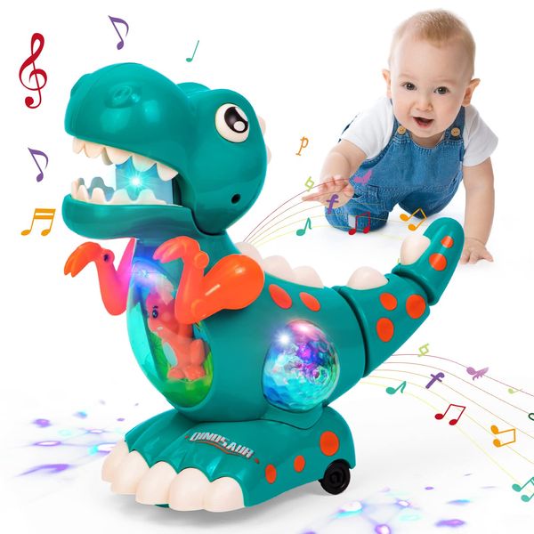 Highttoy Baby Toys Musical Light Crawling Dinosaur Toys Baby Musical Sound Toys Interactive Walking Dino Baby Sensory Toys Birthday Gifts for Boys Girls Toddlers