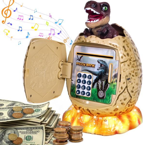 Money Box for Kids, Dinosaur Egg Money Bank Piggy Bank for Boys Girls ATM Password Kids Safe with Security Code Music & Light Novelty Easter Birthday Xmas Gifts for 5 6 7 8 9+ Years Old