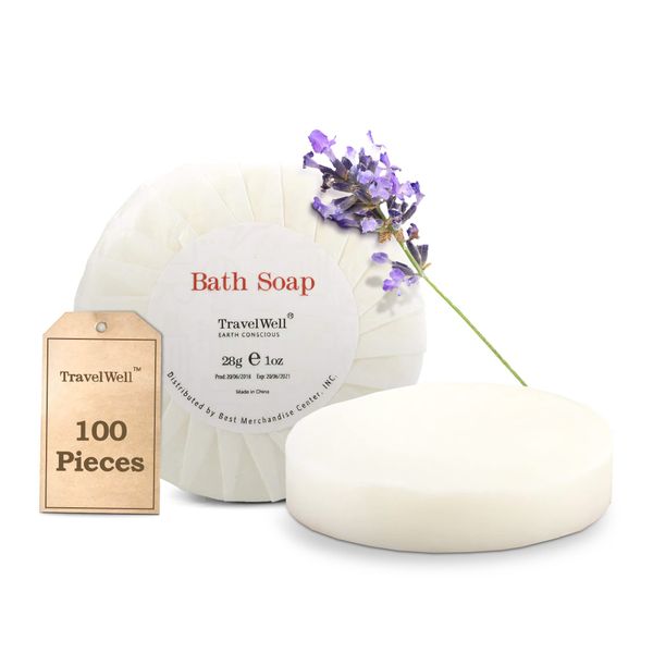 Travelwell Travel Size Bar Soap - 100 PACK, 1oz Mini Soap Bars, Hotel Soap Bars, Travel Size Toiletries - Individually Wrapped Bulk Soap Bar, Small Hotel Soaps for AirBNBs, VRBO, Inns and Hotels
