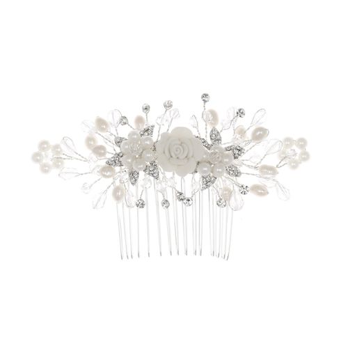 SAMKY Handmade Crystal Freshwater Pearl Flower Wedding Tiara Hair Comb T1084
