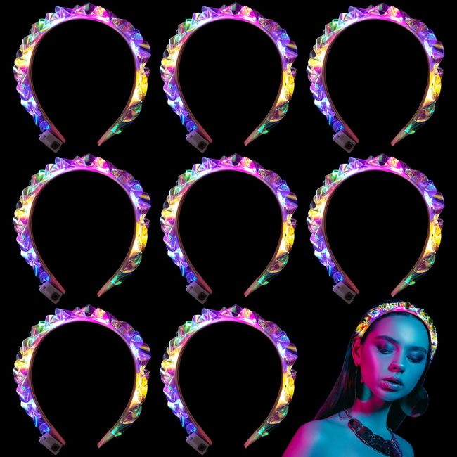 Tigeen Light up Headband Led Headband Led Face Jewelry Glow Headband Led Crown Light up Hair Accessories for Girls Women Valentine's Day Party Favors(4 Pcs)