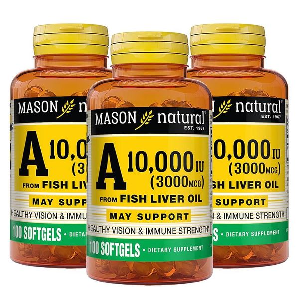 Mason Natural Vitamin A from Fish Oil 3000mcg 10000IU Nutrient Softgels Yellow 100 Count 3 Pack