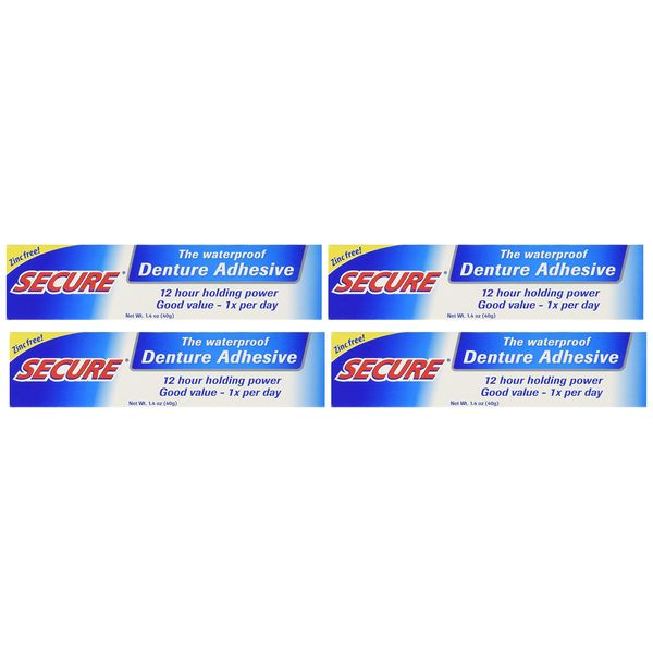 DENTURE ADHESIVE CREAM 1.4 Oz Secure Strong Bonding Waterproof PACK OF 4