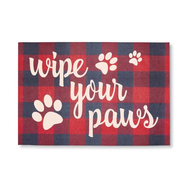 NEW Wipe Your Paws Buffalo Plaid Doormat 18.5x27" pet pawprint accents nonslip