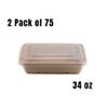 [ 2 Pack of 75 ] Compostable Eco Friendly Container Trays with Lids 34oz.