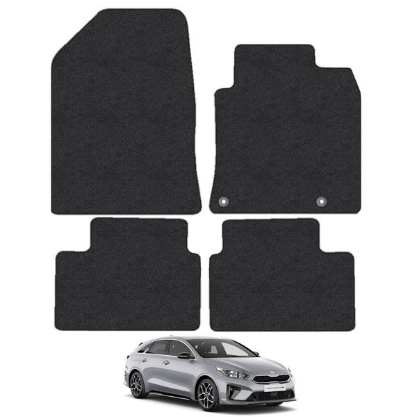 Car Mats for Kia Pro-Ceed'd (2019-Onwards) Carpet Tailored Fit Car Floor Mats Set Accessory Black Custom Fitted 4 Pieces with Clips - Anti-Slip Backing & Black Trim Edging